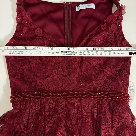 Mac Duggal Gown Dress Tiered Floral Embellished V Neck Deep Red Size 2 - Picture 13 of 16